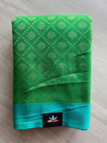 Parrot Green Partly Pallu All Over Woven Butta Handwoven Soft Cotton saree -27801