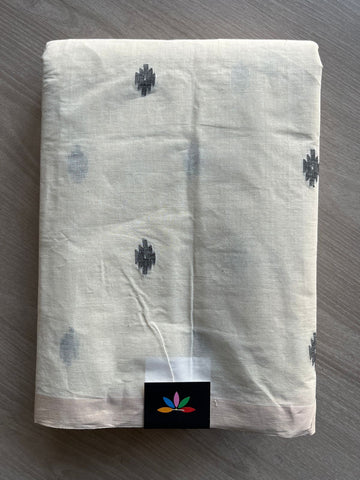 Cream White Handloom Fine Cotton Jamdani Saree -28294