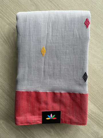 Silver Gray Handloom Bengal Soft Cotton Saree - 31681