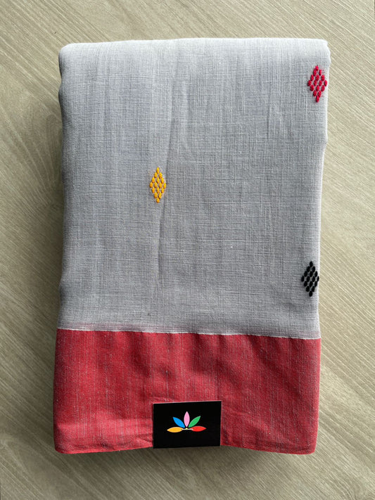 Silver Gray Handloom Bengal Soft Cotton Saree - 31681