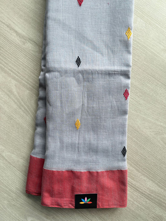 Silver Gray Handloom Bengal Soft Cotton Saree - 31681