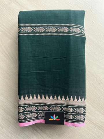 Gable Green Fish Weave Handloom Bengal Soft Cotton Saree (Without Blouse) - 31686