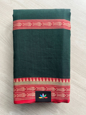 Medium Jungle Green Fish Weave Handloom Bengal Soft Cotton Saree (Without Blouse) - 31689