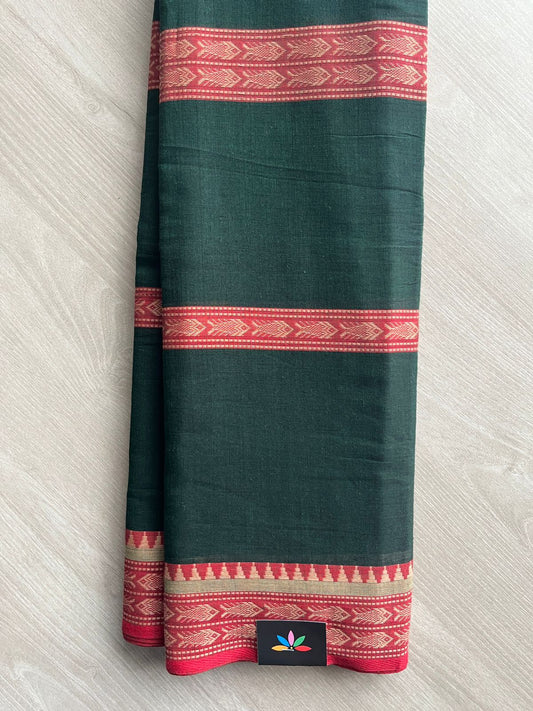 Medium Jungle Green Fish Weave Handloom Bengal Soft Cotton Saree (Without Blouse) - 31689