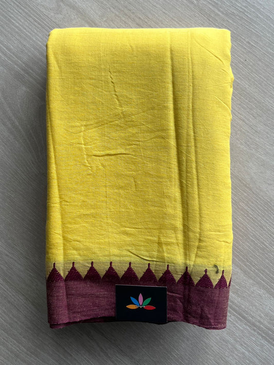 Temple Border Handloom Bengal Soft Cotton Saree (Without Blouse) - 31691