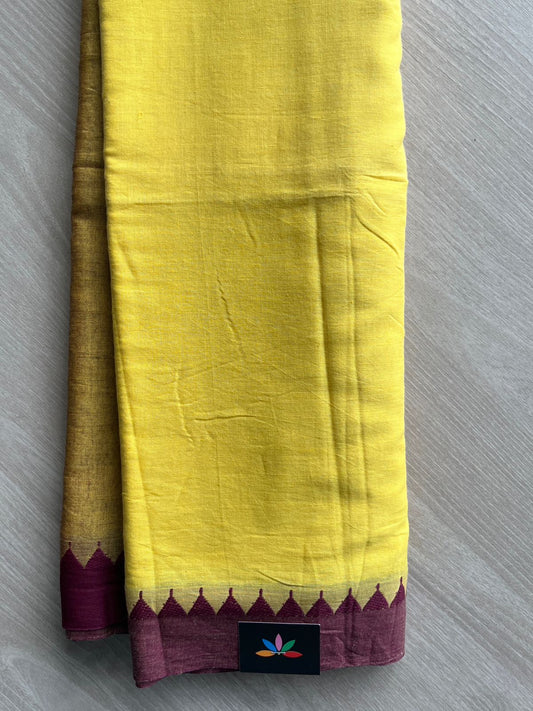 Temple Border Handloom Bengal Soft Cotton Saree (Without Blouse) - 31691