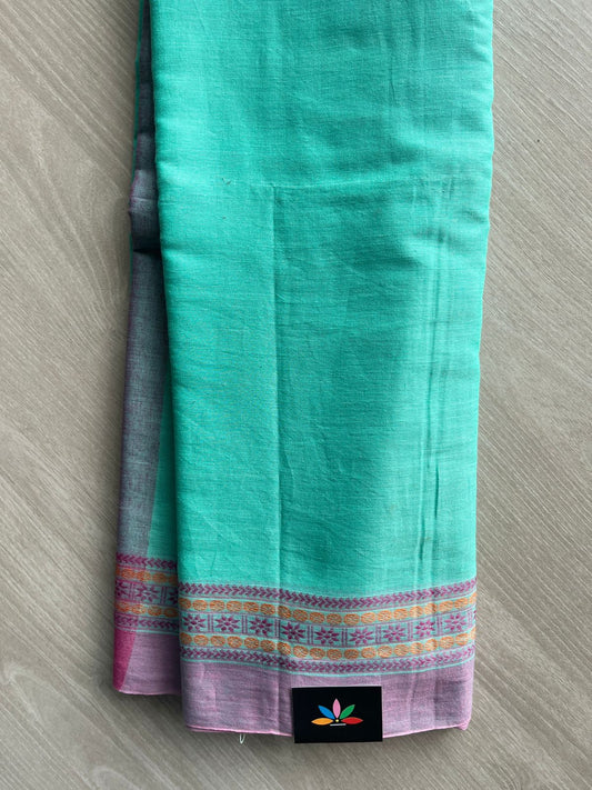 Tiffany Blue Handloom Bengal Soft Cotton Saree (Without Blouse) - 31694