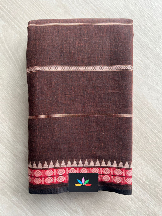 Double Tone (Brown/Black) Handloom Bengal Soft Cotton Saree (Without Blouse) - 31701