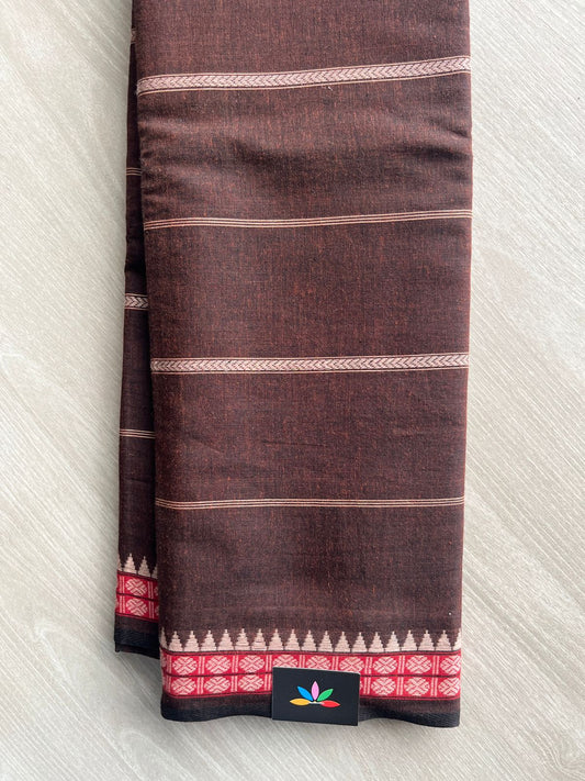 Double Tone (Brown/Black) Handloom Bengal Soft Cotton Saree (Without Blouse) - 31701