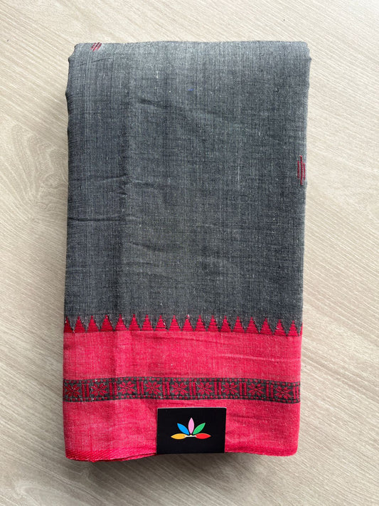 Gunmetal Gray Handloom Bengal Soft Cotton Saree (Without Blouse) - 31702