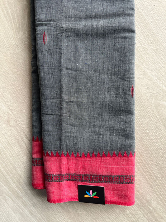 Gunmetal Gray Handloom Bengal Soft Cotton Saree (Without Blouse) - 31702