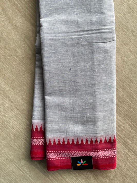 Silver Gray Handloom Bengal Soft Cotton Saree (Without Blouse) - 31703