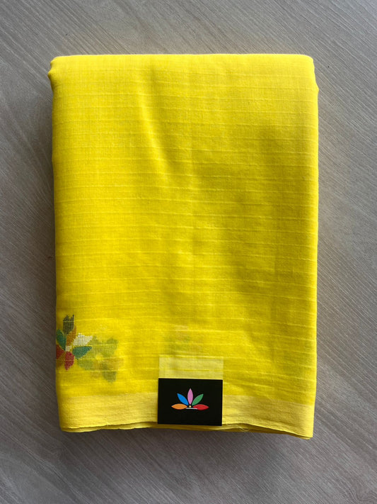 Bright Yellow Handloom Fine Bengal Soft Cotton Jamdani Saree - 32176