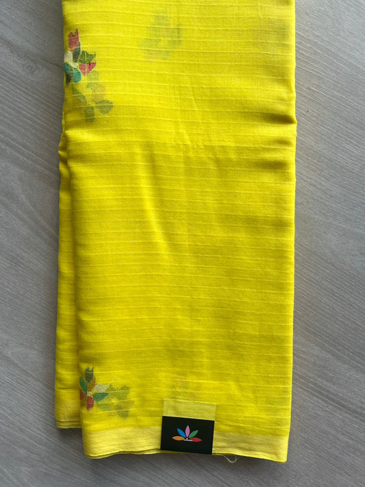 Bright Yellow Handloom Fine Bengal Soft Cotton Jamdani Saree - 32176