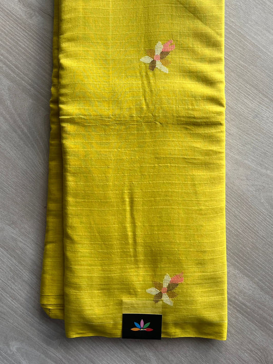 Bright Yellow Handloom Fine Bengal Soft Cotton Jamdani Saree - 32178