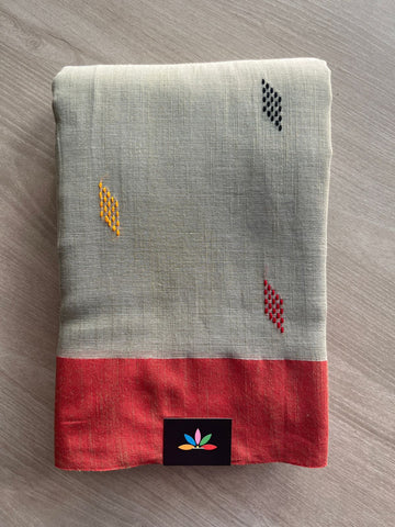 Greenish Grey Handloom Bengal Soft Cotton Saree - 32179