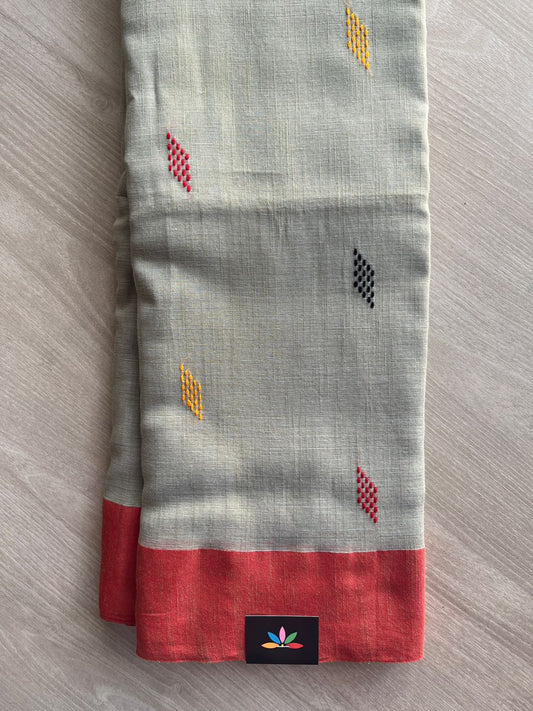 Greenish Grey Handloom Bengal Soft Cotton Saree - 32179