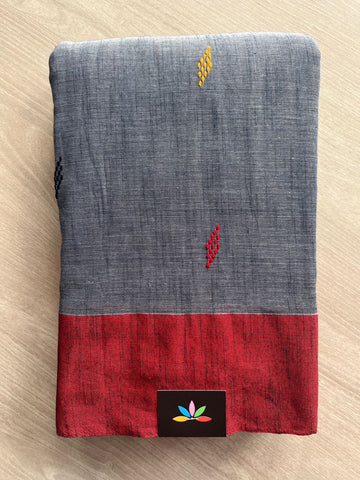 Double Tone (Black/Gray) Handloom Bengal Soft Cotton Saree - 32180