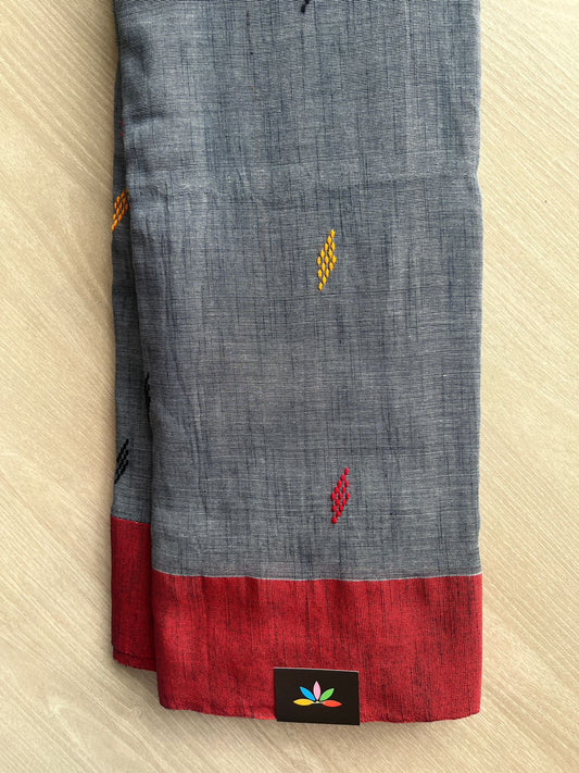 Double Tone (Black/Gray) Handloom Bengal Soft Cotton Saree - 32180