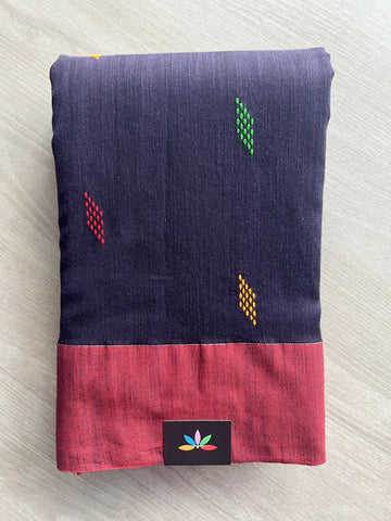 Double Tone (Deep Purple/Black) Handloom Bengal Soft Cotton Saree - 32183