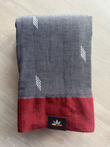 Double Tone (Black/Gray) Handloom Bengal Soft Cotton Saree - 32184