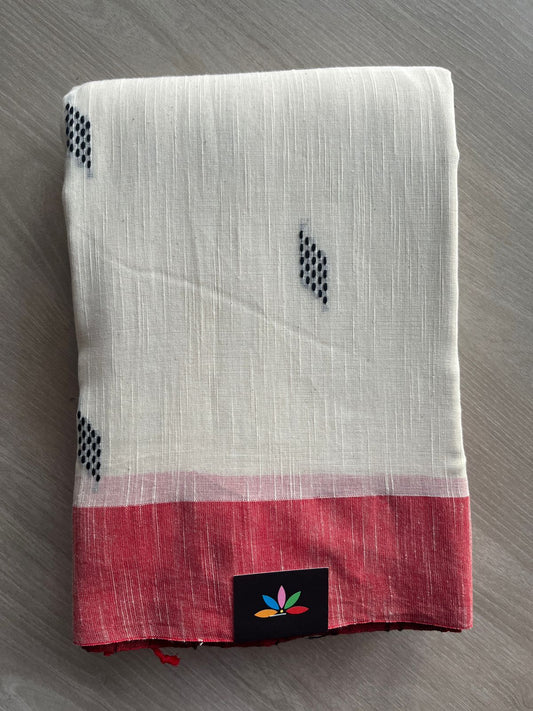 Off White Handloom Bengal Soft Cotton Saree - 32185