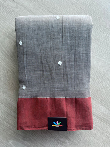 Double Tone (Black/Gray) Handloom Bengal Soft Cotton Saree - 32186