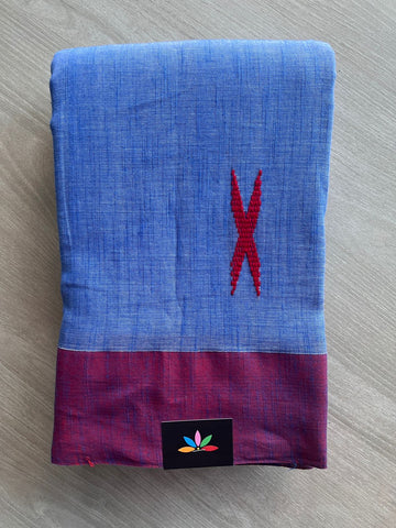 Double Tone (Cobalt Blue/Light Cobalt Blue) Handloom Bengal Soft Cotton Saree - 32188