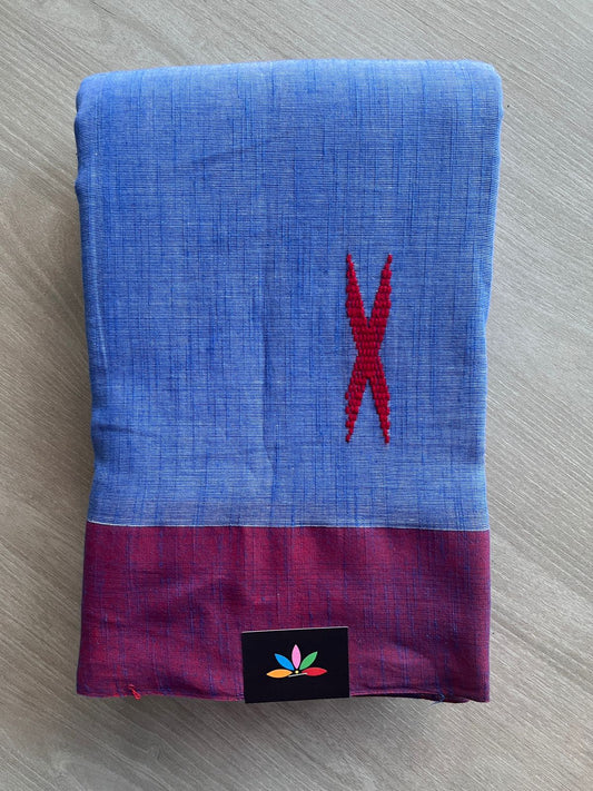 Double Tone (Cobalt Blue/Light Cobalt Blue) Handloom Bengal Soft Cotton Saree - 32188