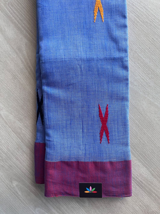 Double Tone (Cobalt Blue/Light Cobalt Blue) Handloom Bengal Soft Cotton Saree - 32188