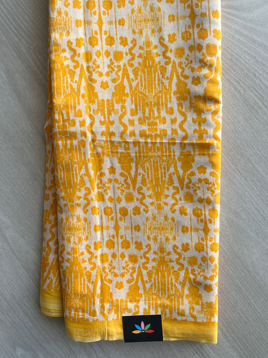 Amber Shade & White Printed Fine Mul Cotton Saree - 32216