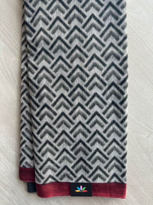 Black & White Printed Fine Mul Cotton Saree - 32218