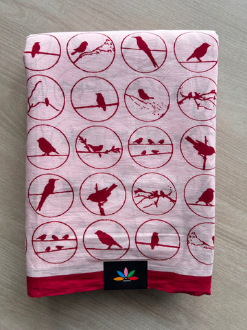Light Pink Printed Fine Mul Cotton Saree - 32222