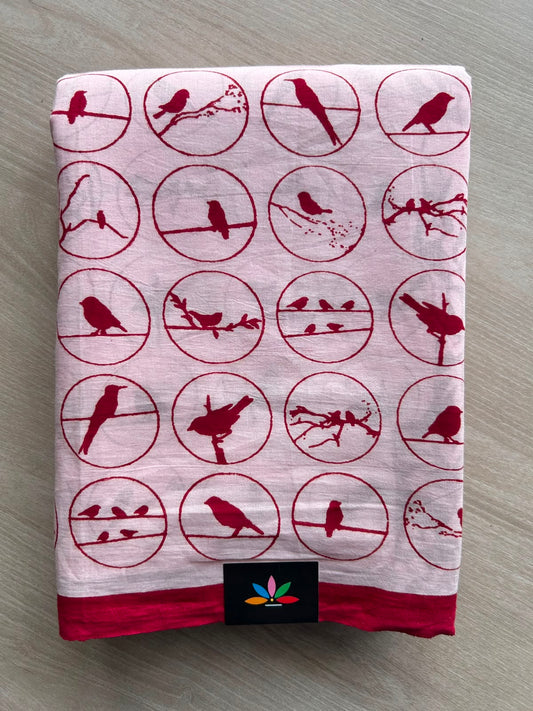 Light Pink Printed Fine Mul Cotton Saree - 32222