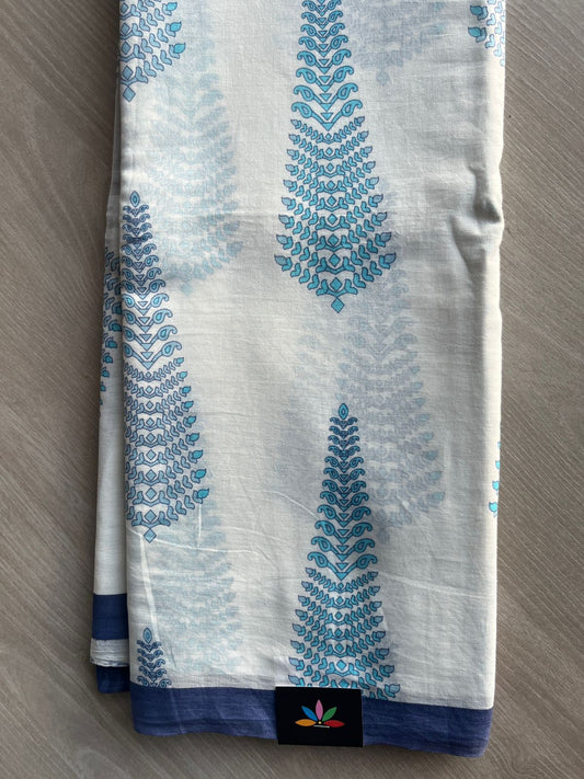 Off-White Printed Fine Mul Cotton Saree - 32225