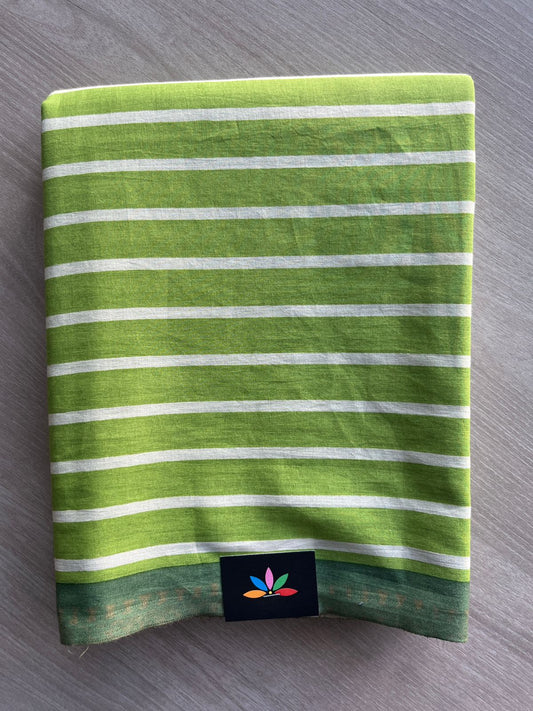 Light Olive Green Printed Fine Mul Cotton Saree - 32226