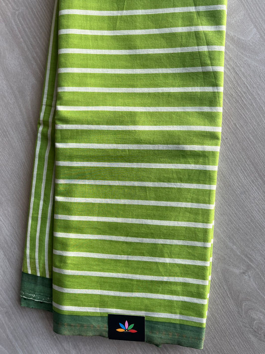 Light Olive Green Printed Fine Mul Cotton Saree - 32226