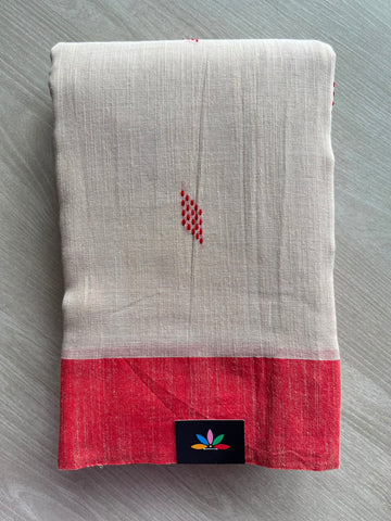 Light Beige Handloom Bengal Soft Cotton Saree - 33209