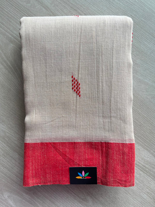 Light Beige Handloom Bengal Soft Cotton Saree - 33209