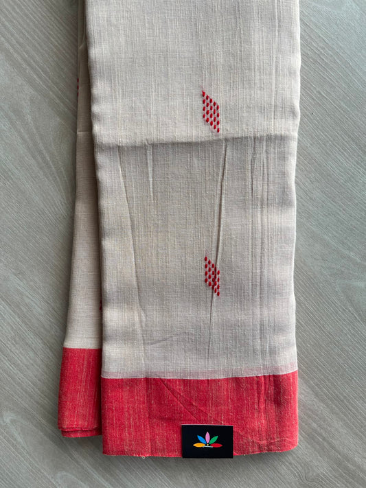 Light Beige Handloom Bengal Soft Cotton Saree - 33209