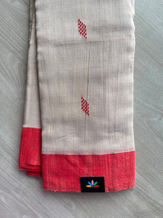 Light Beige Handloom Bengal Soft Cotton Saree - 33209