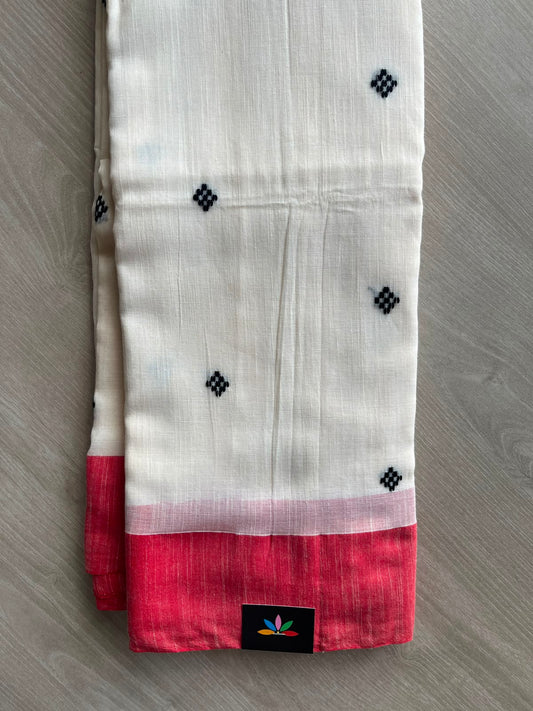 White Handloom Bengal Soft Cotton Saree - 33210