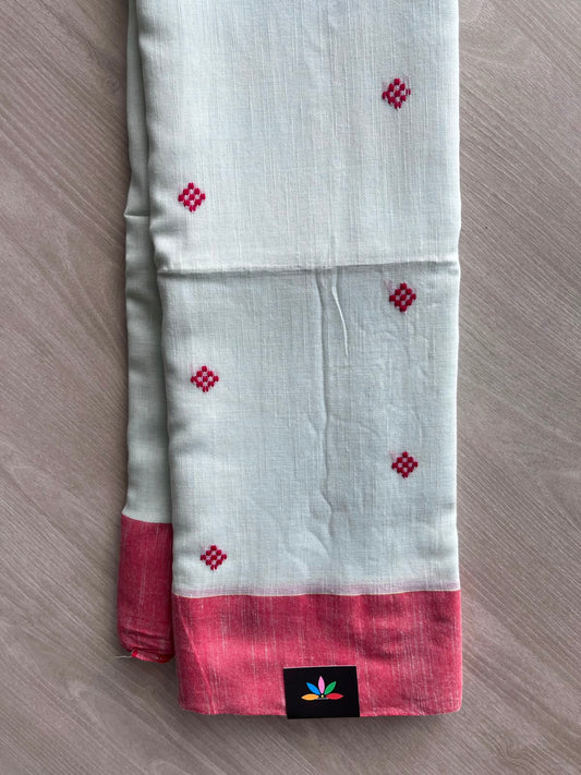 Pale Grey Blue Handloom Bengal Soft Cotton Saree - 33211