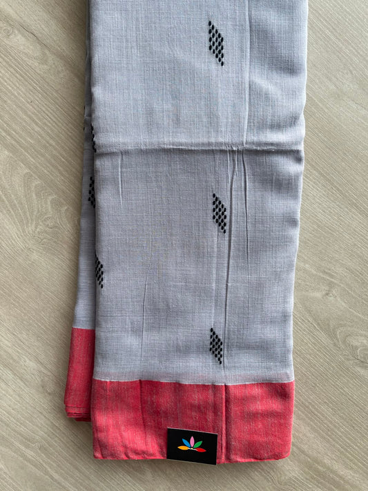 Cloud Gray Handloom Bengal Soft Cotton Saree - 33213