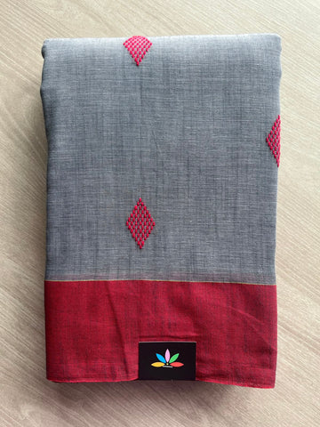 Steel Gray Handloom Bengal Soft Cotton Saree - 33217