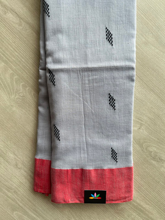 Cloud Gray Handloom Bengal Soft Cotton Saree - 33219