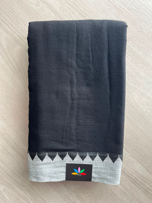 Black Temple Border Handloom Bengal Soft Cotton Saree (Without Blouse) - 33224