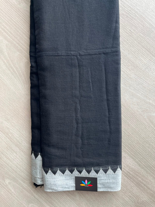 Black Temple Border Handloom Bengal Soft Cotton Saree (Without Blouse) - 33224