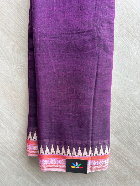 Double Tone (Imperial Purple/Black) Handloom Bengal Soft Cotton Saree (Without Blouse) - 33229
