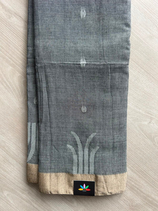 Davy Grey Handwoven Bengal Cotton Saree - 33231